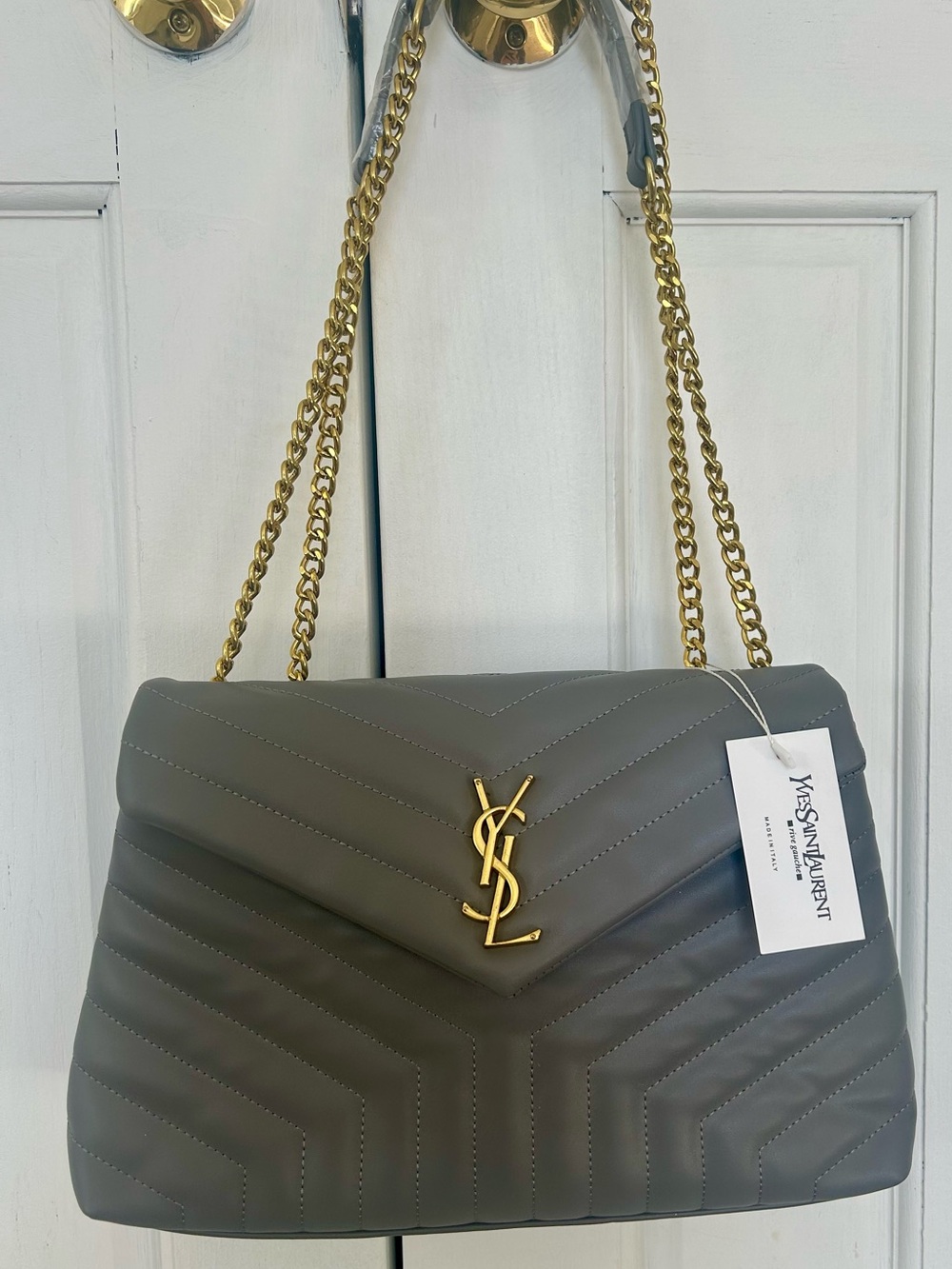 Source Unknown Chevron Shoulder Bag in Gray with Gold Hardware